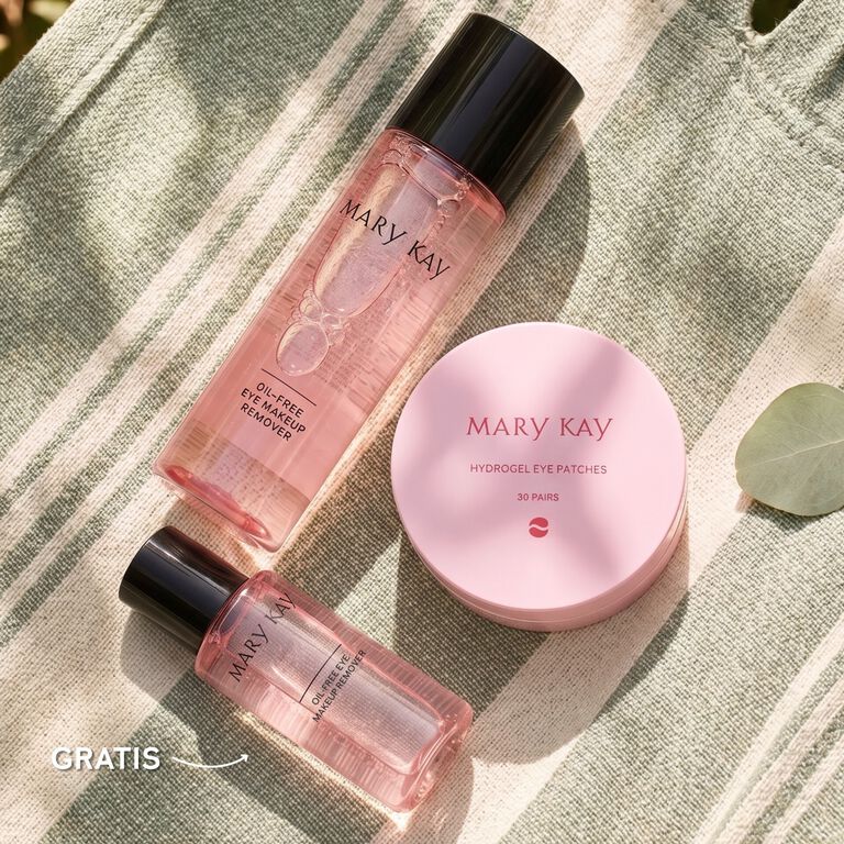 Das &bdquo;Perfect Pair&ldquo; Set von Mary Kay im Juli 2026: OIl-free Eye Makeup Remover & Hydrogel Eye Patches. Als Geschenk: Mini Oil-free Eye Makeup Remover.